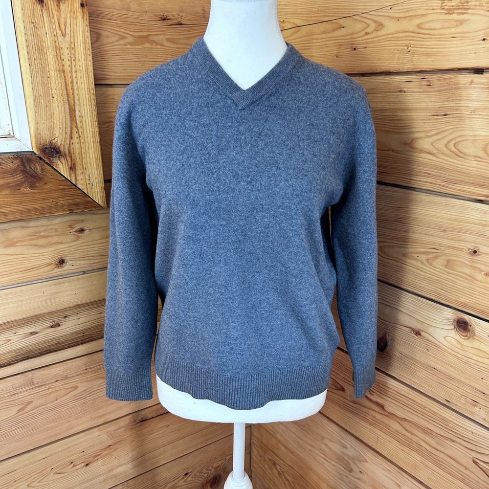 Vintage Wool Womens Small Grey V-Neck Sweater Soft Japan Prep Twee Quiet Luxury